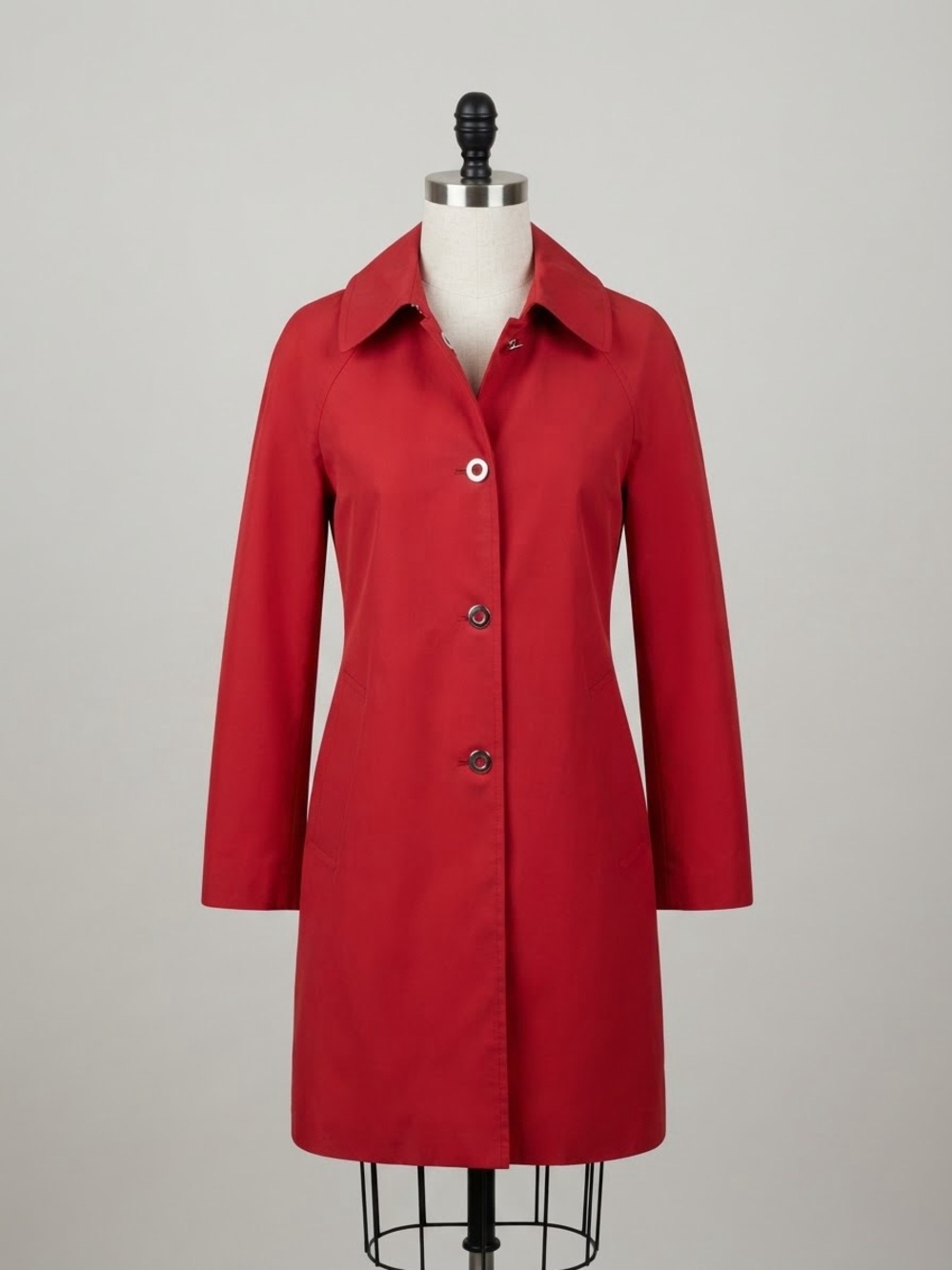 Fog by London Fog Red Trench Coat Rain Jacket Full Zip Snap Small S